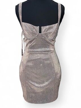 House of CB Silver Glitter Structured Bust Mini Dress